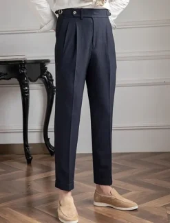 OUKU Men's Graduation Dress Pants Naples Trousers Trousers Chinos Buttons Pocket Solid Color Comfort Formal Party Work Fashion Classic Style Black Dark Blue Micro-elastic