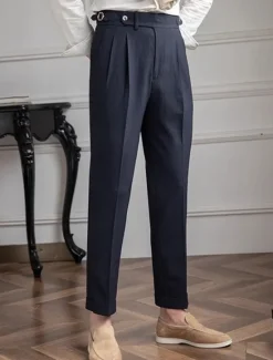 OUKU Men's Graduation Dress Pants Naples Trousers Trousers Chinos Buttons Pocket Solid Color Comfort Formal Party Work Fashion Classic Style Black Dark Blue Micro-elastic