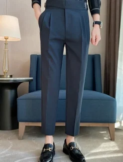 Outlet OUKU Men's Graduation Dress Pants Trousers Chinos Pocket Solid Color Comfort Formal Party Work Fashion Classic Style Black White Micro-elastic