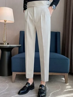 Outlet OUKU Men's Graduation Dress Pants Trousers Chinos Pocket Solid Color Comfort Formal Party Work Fashion Classic Style Black White Micro-elastic