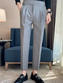 Outlet OUKU Men's Graduation Dress Pants Trousers Chinos Pocket Solid Color Comfort Formal Party Work Fashion Classic Style Black White Micro-elastic