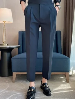 Outlet OUKU Men's Graduation Dress Pants Trousers Chinos Pocket Solid Color Comfort Formal Party Work Fashion Classic Style Black White Micro-elastic