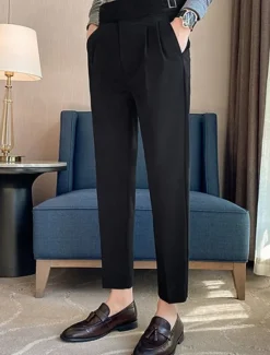 Outlet OUKU Men's Graduation Dress Pants Trousers Chinos Pocket Solid Color Comfort Formal Party Work Fashion Classic Style Black White Micro-elastic