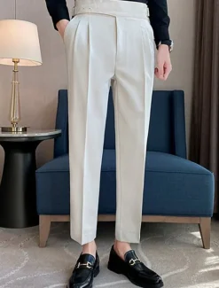 Outlet OUKU Men's Graduation Dress Pants Trousers Chinos Pocket Solid Color Comfort Formal Party Work Fashion Classic Style Black White Micro-elastic
