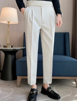 Outlet OUKU Men's Graduation Dress Pants Trousers Chinos Pocket Solid Color Comfort Formal Party Work Fashion Classic Style Black White Micro-elastic