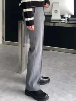 Best OUKU Men's Graduation Dress Pants Trousers Chinos Slacks Buttons Pocket Straight Leg Plain Comfort Formal Party Work Fashion Classic Style Black Dark Gray Micro-elastic