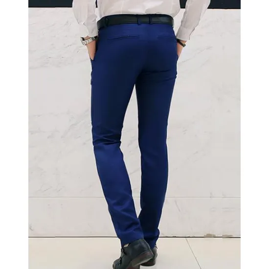 Outlet OUKU Men's Graduation Dress Pants Trousers Chino Pants Suit Pants Zipper Plain Ankle-Length Wedding Party Work Fashion Business Lake blue Black Micro-elastic