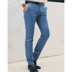Outlet OUKU Men's Graduation Dress Pants Trousers Chino Pants Suit Pants Zipper Plain Ankle-Length Wedding Party Work Fashion Business Lake blue Black Micro-elastic