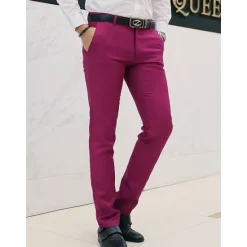 Outlet OUKU Men's Graduation Dress Pants Trousers Chino Pants Suit Pants Zipper Plain Ankle-Length Wedding Party Work Fashion Business Lake blue Black Micro-elastic