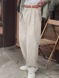 OUKU Men's Graduation Dress Pants Trousers Chinos Slacks Buttons Pocket Straight Leg Plain Comfort Formal Party Work Fashion Classic Style Micro-elastic Apricot