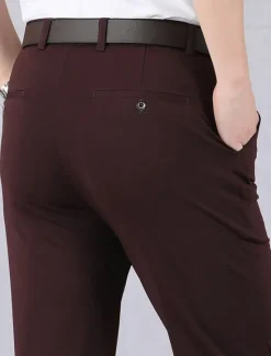 Outlet OUKU Men's Graduation Dress Pants Trousers Chinos Buttons Pocket Solid Color Comfort Formal Party Work Fashion Classic Style Black Wine Micro-elastic