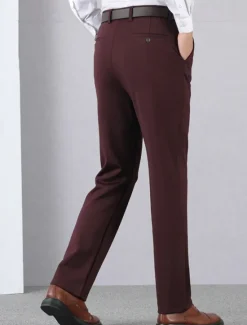 Outlet OUKU Men's Graduation Dress Pants Trousers Chinos Buttons Pocket Solid Color Comfort Formal Party Work Fashion Classic Style Black Wine Micro-elastic