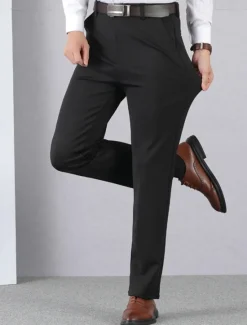 Outlet OUKU Men's Graduation Dress Pants Trousers Chinos Buttons Pocket Solid Color Comfort Formal Party Work Fashion Classic Style Black Wine Micro-elastic