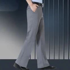 Discount OUKU Men's Graduation Dress Pants Flared Pants Bell Bottom Trousers Pocket Straight Leg Solid Colored Comfort Wedding Office Business Streetwear Retro Black Deep Blue Micro-elastic