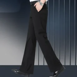 Discount OUKU Men's Graduation Dress Pants Flared Pants Bell Bottom Trousers Pocket Straight Leg Solid Colored Comfort Wedding Office Business Streetwear Retro Black Deep Blue Micro-elastic