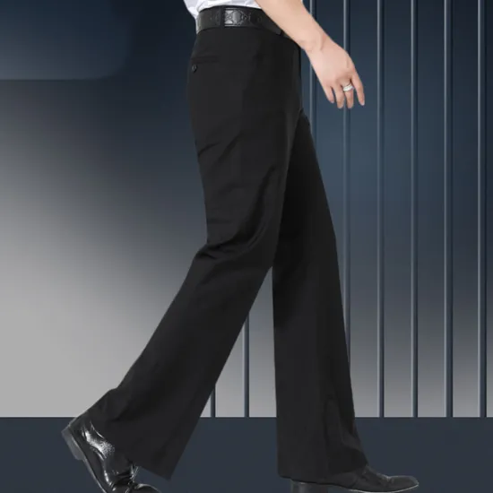 Discount OUKU Men's Graduation Dress Pants Flared Pants Bell Bottom Trousers Pocket Straight Leg Solid Colored Comfort Wedding Office Business Streetwear Retro Black Deep Blue Micro-elastic