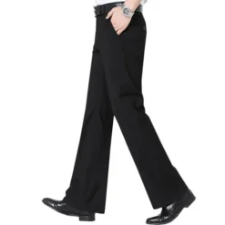Discount OUKU Men's Graduation Dress Pants Flared Pants Bell Bottom Trousers Pocket Straight Leg Solid Colored Comfort Wedding Office Business Streetwear Retro Black Deep Blue Micro-elastic