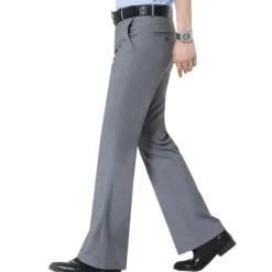 Discount OUKU Men's Graduation Dress Pants Flared Pants Bell Bottom Trousers Pocket Straight Leg Solid Colored Comfort Wedding Office Business Streetwear Retro Black Deep Blue Micro-elastic