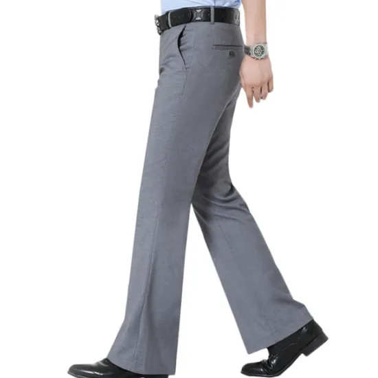 Discount OUKU Men's Graduation Dress Pants Flared Pants Bell Bottom Trousers Pocket Straight Leg Solid Colored Comfort Wedding Office Business Streetwear Retro Black Deep Blue Micro-elastic
