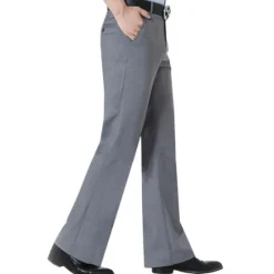 Discount OUKU Men's Graduation Dress Pants Flared Pants Bell Bottom Trousers Pocket Straight Leg Solid Colored Comfort Wedding Office Business Streetwear Retro Black Deep Blue Micro-elastic