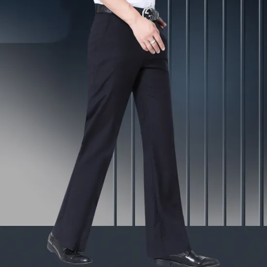 Discount OUKU Men's Graduation Dress Pants Flared Pants Bell Bottom Trousers Pocket Straight Leg Solid Colored Comfort Wedding Office Business Streetwear Retro Black Deep Blue Micro-elastic