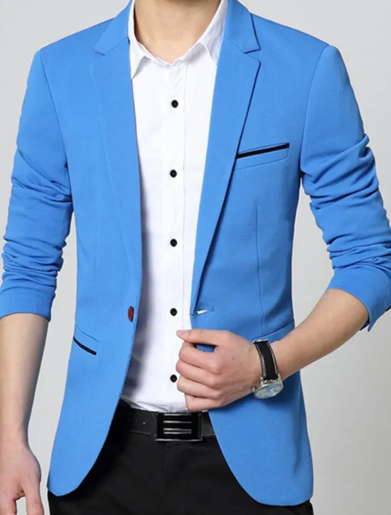 Best OUKU Men's Graduation Jacket Blazer Wedding Business Warm Breathable Pocket Classic Spring Fall Color Block Business Casual Turndown Thick Regular Regular Fit Light Blue Black Wine Navy Blue Khaki Jacket