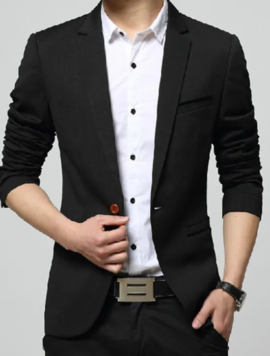 Best OUKU Men's Graduation Jacket Blazer Wedding Business Warm Breathable Pocket Classic Spring Fall Color Block Business Casual Turndown Thick Regular Regular Fit Light Blue Black Wine Navy Blue Khaki Jacket
