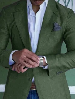 New OUKU Men's Graduation Linen Blazer Blazer Business Cocktail Party Wedding Party Fashion Casual Spring Autumn / Fall Linen Cotton Blend Plain Pocket Buttons Comfortable Single Breasted One-button Blazer