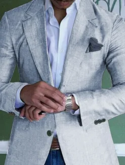 New OUKU Men's Graduation Linen Blazer Blazer Business Cocktail Party Wedding Party Fashion Casual Spring Autumn / Fall Linen Cotton Blend Plain Pocket Buttons Comfortable Single Breasted One-button Blazer