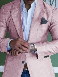 New OUKU Men's Graduation Linen Blazer Blazer Business Cocktail Party Wedding Party Fashion Casual Spring Autumn / Fall Linen Cotton Blend Plain Pocket Buttons Comfortable Single Breasted One-button Blazer