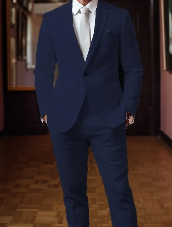 New OUKU Men's Graduation Set Blazer Business Cocktail Party Wedding Party Fashion Casual Summer Spring Polyester Plain Pocket 2 Piece Comfortable Single Breasted Blazer White Red Navy Blue Blue
