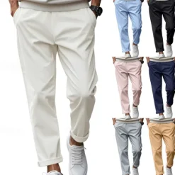 Discount OUKU Men's Graduation Trousers Casual Pants Pocket Drawstring Elastic Waist Plain Comfort Sports Outdoor Daily Fashion Casual Black White Micro-elastic