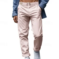 Discount OUKU Men's Graduation Trousers Casual Pants Pocket Drawstring Elastic Waist Plain Comfort Sports Outdoor Daily Fashion Casual Black White Micro-elastic