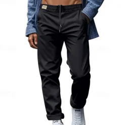 Discount OUKU Men's Graduation Trousers Casual Pants Pocket Drawstring Elastic Waist Plain Comfort Sports Outdoor Daily Fashion Casual Black White Micro-elastic