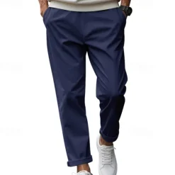 Discount OUKU Men's Graduation Trousers Casual Pants Pocket Drawstring Elastic Waist Plain Comfort Sports Outdoor Daily Fashion Casual Black White Micro-elastic