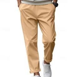 Discount OUKU Men's Graduation Trousers Casual Pants Pocket Drawstring Elastic Waist Plain Comfort Sports Outdoor Daily Fashion Casual Black White Micro-elastic