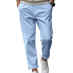 Discount OUKU Men's Graduation Trousers Casual Pants Pocket Drawstring Elastic Waist Plain Comfort Sports Outdoor Daily Fashion Casual Black White Micro-elastic