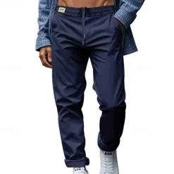 Discount OUKU Men's Graduation Trousers Casual Pants Pocket Drawstring Elastic Waist Plain Comfort Sports Outdoor Daily Fashion Casual Black White Micro-elastic