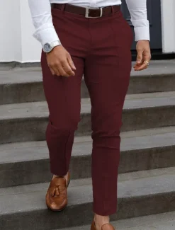Discount OUKU Men's Graduation Trousers Chinos Chino Pants Pocket Plain Comfort Breathable Office Daily Casual Black Red
