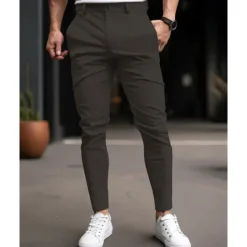 New OUKU Men's Graduation Trousers Chinos Chino Pants Buttons Pocket Plain Comfort Business Daily Classic Style Black Dark Blue Micro-elastic