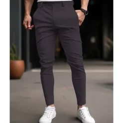 New OUKU Men's Graduation Trousers Chinos Chino Pants Buttons Pocket Plain Comfort Business Daily Classic Style Black Dark Blue Micro-elastic