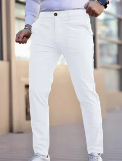 Online OUKU Men's Graduation Trousers Chinos Slacks Casual Pants Buttons Pocket Plain Comfort Formal Party Work Fashion Classic Style Denim Blue Black 1# Micro-elastic