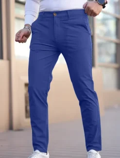 Online OUKU Men's Graduation Trousers Chinos Slacks Casual Pants Buttons Pocket Plain Comfort Formal Party Work Fashion Classic Style Denim Blue Black 1# Micro-elastic
