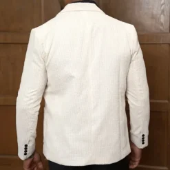 Sale OUKU Men's Graduation Waffle Blazer Blazer Business Cocktail Party Wedding Party Fashion Casual Spring & Fall 65% Cotton Plain Pocket Buttons Comfortable Single Breasted Blazer White