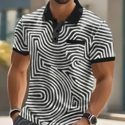 Outlet OUKU Men's Graphic Abstract Polo Short Sleeve Polo Shirts Collared Shirts Business Casual Outdoor Athleisure Daily Wear Buttons 3D Print Summer White Blue Orange