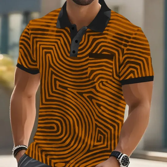 Outlet OUKU Men's Graphic Abstract Polo Short Sleeve Polo Shirts Collared Shirts Business Casual Outdoor Athleisure Daily Wear Buttons 3D Print Summer White Blue Orange