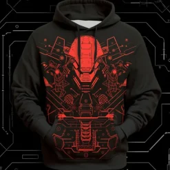 Discount OUKU Men's Graphic Alien Technology Hoodie Hoodies Sweatshirt Fashion Daily Long Sleeve Hooded Vacation Sports Outdoor Holiday Red Blue Print Front Pocket Spring & Fall Designer