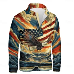 Discount OUKU Men's Graphic American Flag Hoodies Daily Casual Long Sleeve Stand Collar Vacation Going out Streetwear Print Fall Spring & Fall Designer Blue