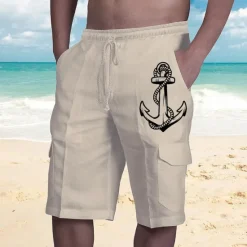 Sale OUKU Men's Graphic Anchor Shorts Summer Shorts Baggy Shorts Mid Waist Streetwear Designer Casual Daily Holiday Elastic Waist Drawstring Print Designer Clothing Apparel