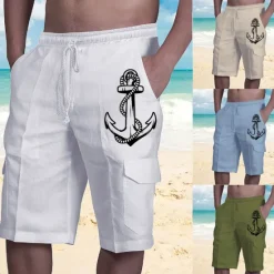 Sale OUKU Men's Graphic Anchor Shorts Summer Shorts Baggy Shorts Mid Waist Streetwear Designer Casual Daily Holiday Elastic Waist Drawstring Print Designer Clothing Apparel